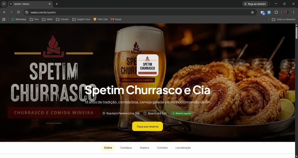 Landing page do restaurante Spetim Churrasco e Cia na Mesio